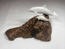 John Perry Sculpture Two Dolphins on Burl Wood Mother and Baby picture