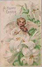 Postcard A Happy Easter Angel Playing Violin With White Flowers 1908 picture