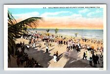Hollywood FL-Florida, Hollywood Beach and Atlantic Ocean Vintage Postcard picture