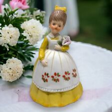 Vintage Porcelain Bell Little Girl In Yellow Dress Holding Flower Brown Hair picture