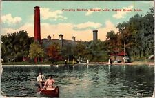 Battle Creek MI-Michigan Pumping Station Goguac Lake Canoeing Vintage Postcard picture