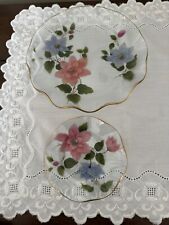 VTG Chance Glass Co England HandPainted Clematis Flower Gold Trim Ruffle Plates picture