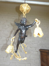 Stunning French Bronze  putti cherub angel chandelier lamp picture