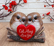 Romantic Owl Couple Statue Owl Always Love You Owl Lovebirds Holding Heart Sign picture