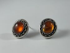 Vintage Native American Roie Jaque Sterling Silver Amber? Stud Earrings 1/2'' picture