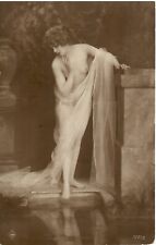 1900's Original RPPC Postcard ~ Lovely Draped Nude, Looking at Her Reflection picture