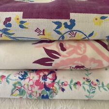 Lot 3 Vintage Printed Tablecloths Cutters ? Purple POPPIES Pink ROSES Cottagecor picture