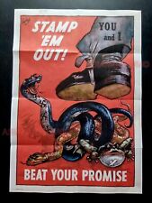 1943 WW2 USA AMERICA STAMP 'EM OUT BEAT PROMISE SNAKE SHOE PROPAGANDA POSTER 512 picture