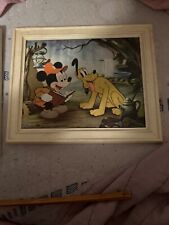 VTG Walt Disney LITHO Print Mickey Mouse Pluto Camping Read Story Book Scene picture
