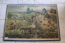 Original vintage zoological  school chart People in the Neolithic ,Zdenek Burian picture