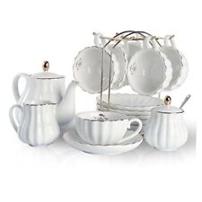 Porcelain Tea Sets British Royal Series, 8 OZ Cups& Saucer Service for 6, White picture