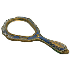 VTG Italian Florentine Hand Mirror Blue Gold 1950s Wooden Vanity picture