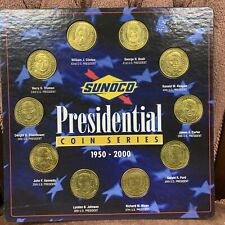 Vintage SUNOCO Presidential Coin Series Set of 10 Brass Coins 1950-2000 COMPLETE picture