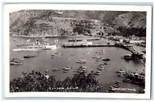 c1943's Catalina Island Dock Ships Boats Crescent Avalon CA RPPC Photo Postcard picture