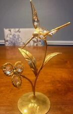 Brass Hummingbird Figurine Mascot international Mid-Century Crystal Flowers picture