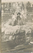 RPPC - Power Dam in Dry Weather - 2 Women on Rock Ledge postcard picture