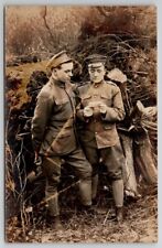 RPPC Two Handsome Young Soldiers Reading Note Real Photo Postcard Q27 picture