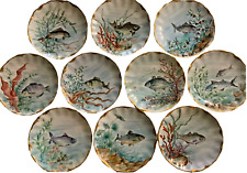 T&V Limoges Fish Plates 10 Hand Painted Signed Scalloped Gilt France Rare Set picture