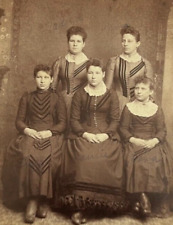 ANTIQUE CABINET PHOTO FIVE COMELY DRESSED-UP YOUNG LADIES FROM REMSEN IOWA GOOD picture