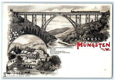 c1905 Buildings Train Railway Greetings from Mungstener Bridge Germany Postcard picture