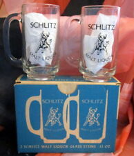 2 NOS Vintage Schlitz Malt Liquor Beer Mug Stein Glass Bull LOGO IN ORIGINAL BOX picture