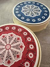 Vintage Viking Round Playing Cards Set Of 2 Blue Red Floral Cottage Boho picture