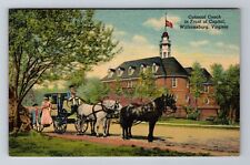 Williamsburg VA-Virginia, Colonial Coach in Front of Capitol, Vintage Postcard picture