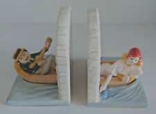 Vintage Quon Quon Man & Woman In Boat Venice Hand Painted Ceramic Bookends 6