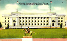 Antique Linen Postcard Caesar Rodney Monument Wilmington Delaware Unposted picture