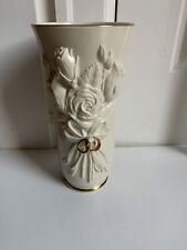 Lenox Wedding  Rings Anniversary 10 Inches Tall  Cream Vase Porcelain Flowers picture