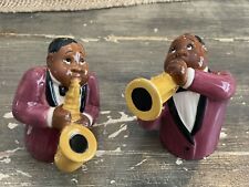 Vintage Clay Art Jazz Players Trumpet & Saxophone Salt & Pepper Shakers picture