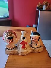 [U.S. OLD WEST] INDIAN CHIEF & SQUAW, Ceramic Salt & Pepper Shakers, VINT #1960s picture