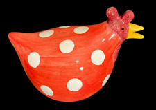 Chubby Ceramic Chicken Red White Polka Dots Hand Painted Hen Decor Whimsy Kitsch picture