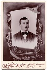 C. 1890s CABINET CARD BISHOFF HANDSOME YOUNG MAN ORNATE MASK MINNEAPOLIS KANSAS picture