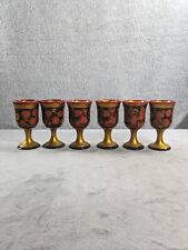 6 Vintage Russian Hand Painted Khokhloma Wooden Goblet Shot Glasses picture