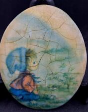 Boy in Meadow Ceramic Wall Tile Oval Crackle Handmade Hand Painted Small picture