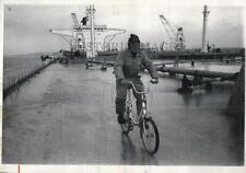 1969 Press Photo European Tanker Magdala Exercise Seaman Bike On Boat picture