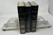 Pair of Vintage Clear Glass Acanthus Leaf Bookends - NICE picture