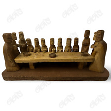 Jesus Last Supper Rustic Hand Carved Sculpture Heavy Wood from Bethlehem Vintage picture