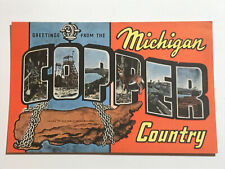 Postcard Michigan Copper Country Large Letter Greetings Mining Ships Docks 1940s picture