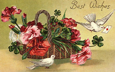 c1910 BEST WISHES DOVES FLOWERS FOUR LEAF CLOVER LETTER POSTCARD 46-38 picture