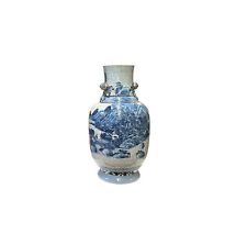 Vintage Chinese Crackle Ceramic Blue White Hand-painted Scenery Vase ws3778 picture