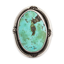 LARGE NATIVE AMERICAN STERLING SILVER BLUE TURQUOISE STAMPED, APPLIED RING 10.5 picture