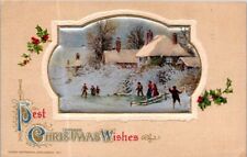 Christmas Winsch Night Snow Scene People Germany Embossed c1910 postcard IP13 picture