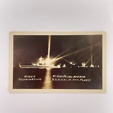 Night Illumination U.S.S. Cali and Fleet San Pedro Ship RPPC Real Photo Postcard picture