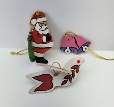 Vintage 3D Flat Wooden Hand Painted Double Sided Christmas Ornaments Set of 3  picture