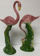 Vintage Mid Century Art Pottery Ceramic Pink Flamingo Bird Pair picture