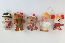 VTG Flocked Christmas Ornaments Mixed Lot of 5 Beaver Angel Mouse Bear Snowman picture