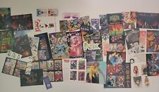 VTG 1990s LOT OF COMIC PROMO UNCUT CARDS POSTCARDS STICKERS DC MARVEL BOOK RARE picture