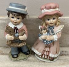 VINTAGE Homco Victorian Girl and Boy Holding Toys 1419 Ceramic Collectible picture